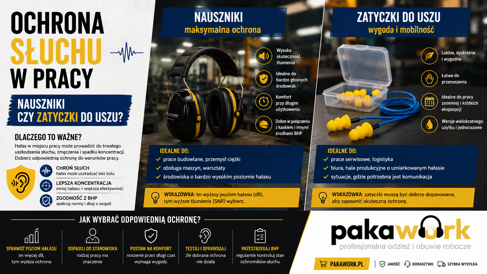 👂 Ochrona słuchu w pracy — nauszniki czy zatyczki do uszu?